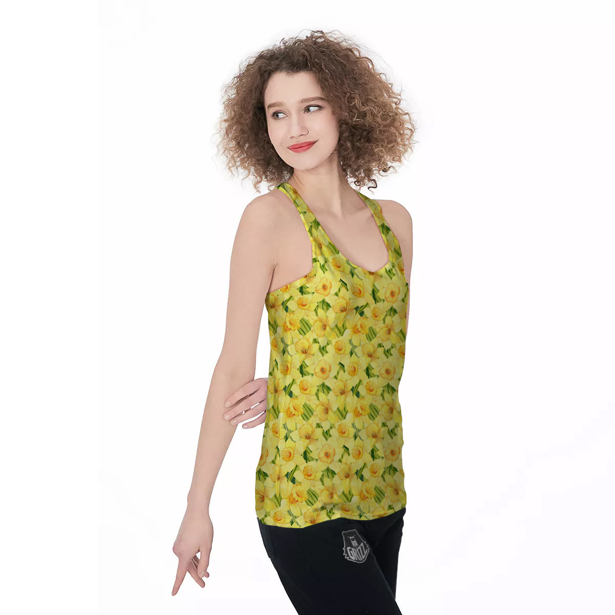Flower Daffodil Watercolor Print Pattern Women's Racerback Tank Top-grizzshop