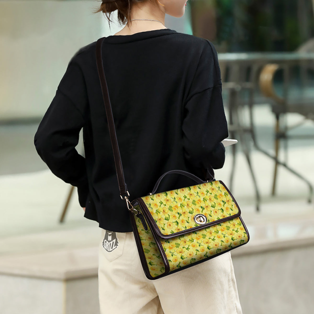 Flower Daffodil Watercolor Print Pattern Women's Satchel Bag-grizzshop
