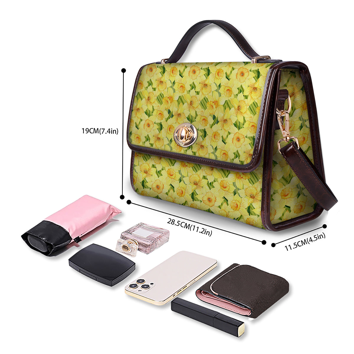 Flower Daffodil Watercolor Print Pattern Women's Satchel Bag-grizzshop