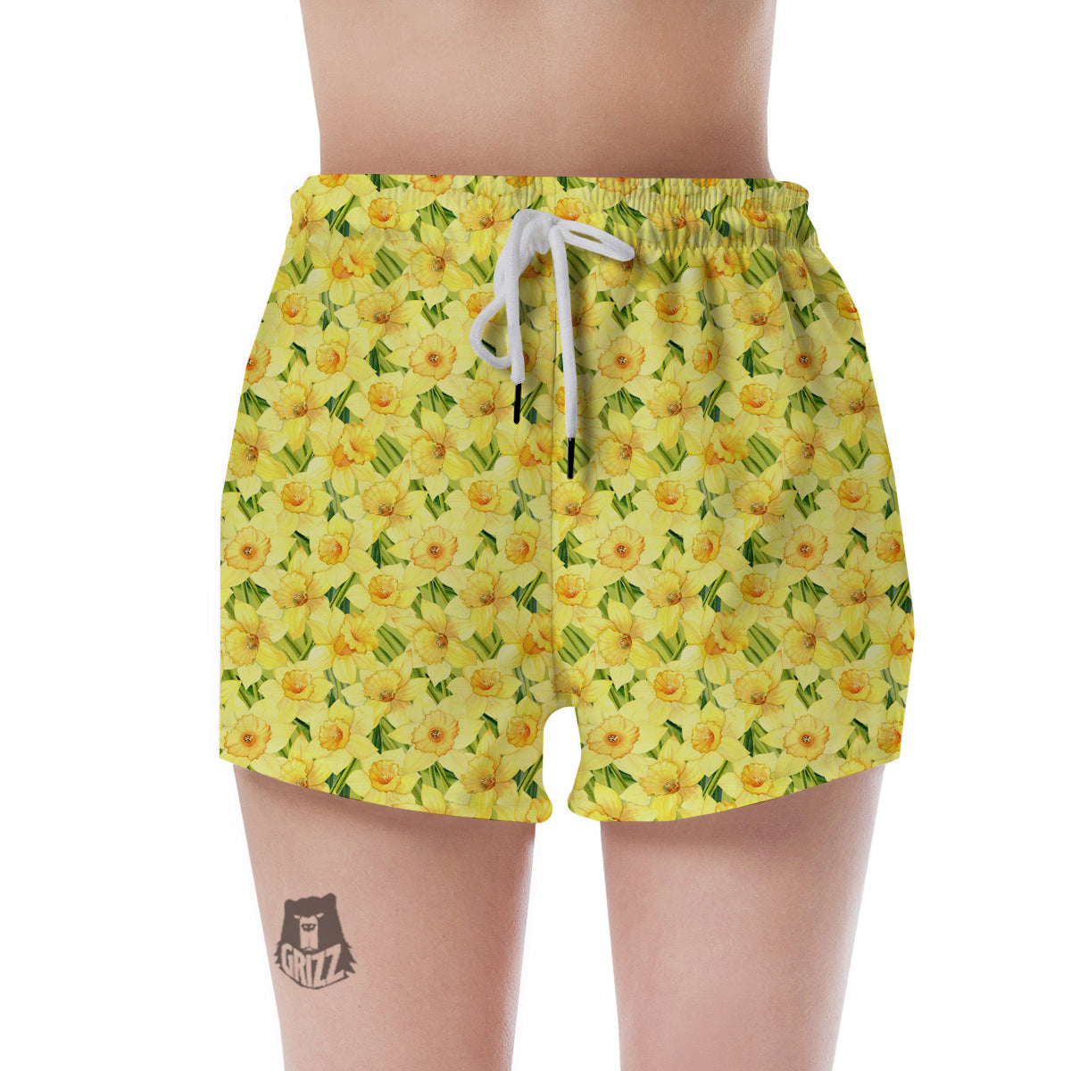 Flower Daffodil Watercolor Print Pattern Women's Shorts-grizzshop