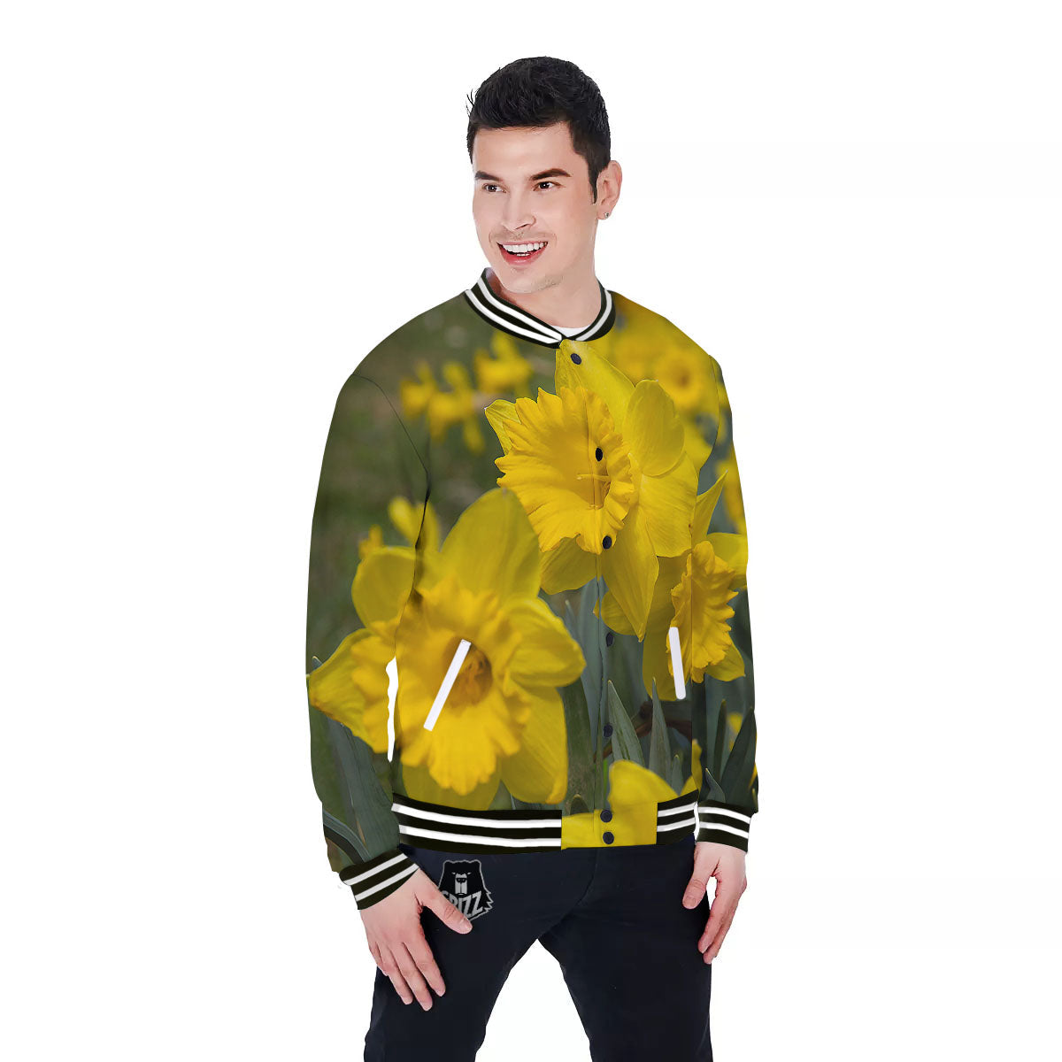 Flower Daffodil Yellow Print Baseball Jacket-grizzshop