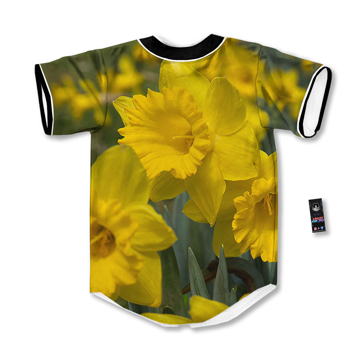 Flower Daffodil Yellow Print Baseball Jersey-grizzshop