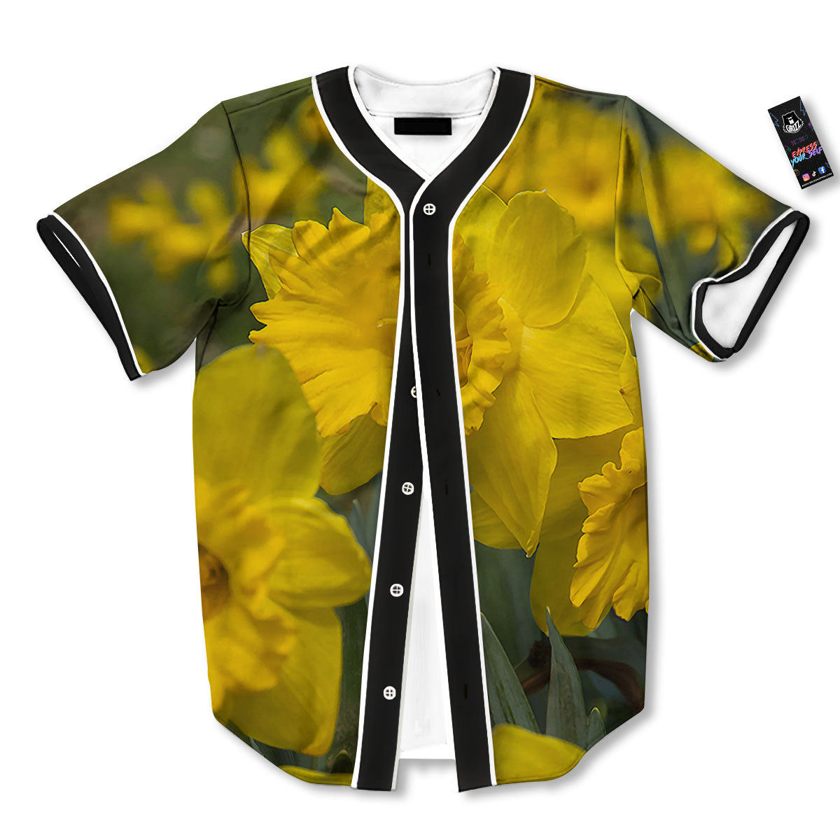 Flower Daffodil Yellow Print Baseball Jersey-grizzshop