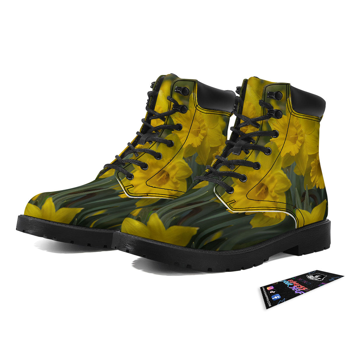 Flower Daffodil Yellow Print Boots-grizzshop