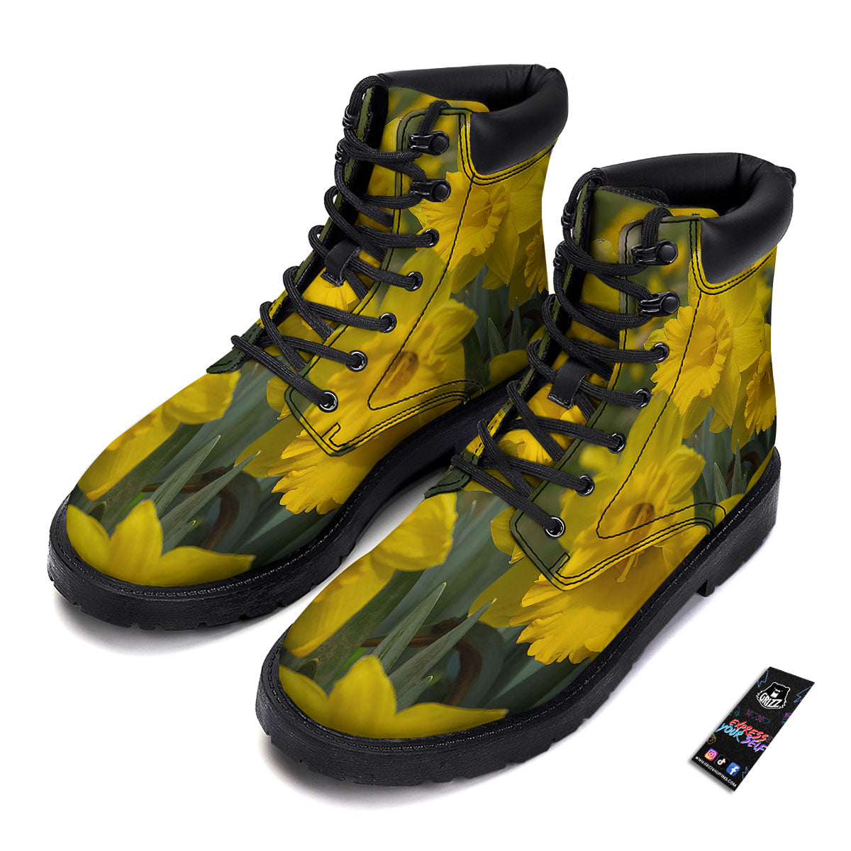 Flower Daffodil Yellow Print Boots-grizzshop