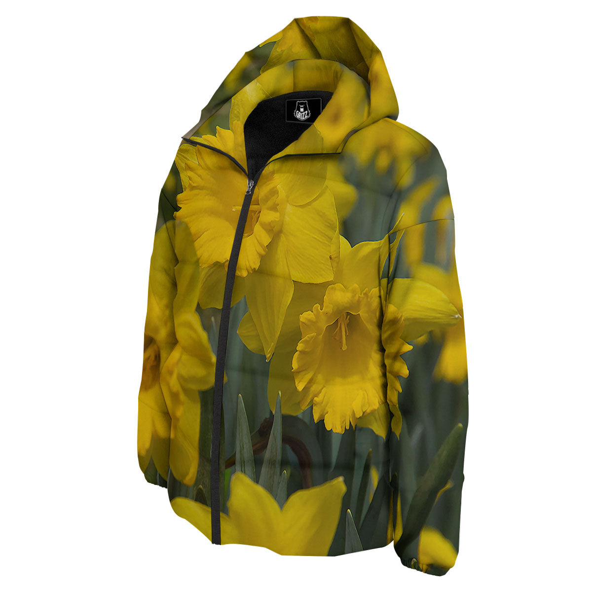 Flower Daffodil Yellow Print Down Jacket-grizzshop