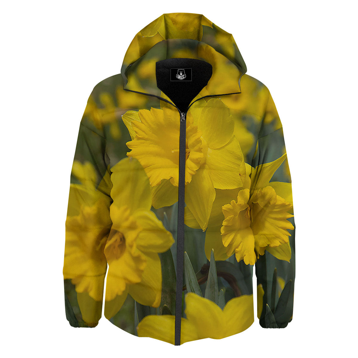 Flower Daffodil Yellow Print Down Jacket-grizzshop