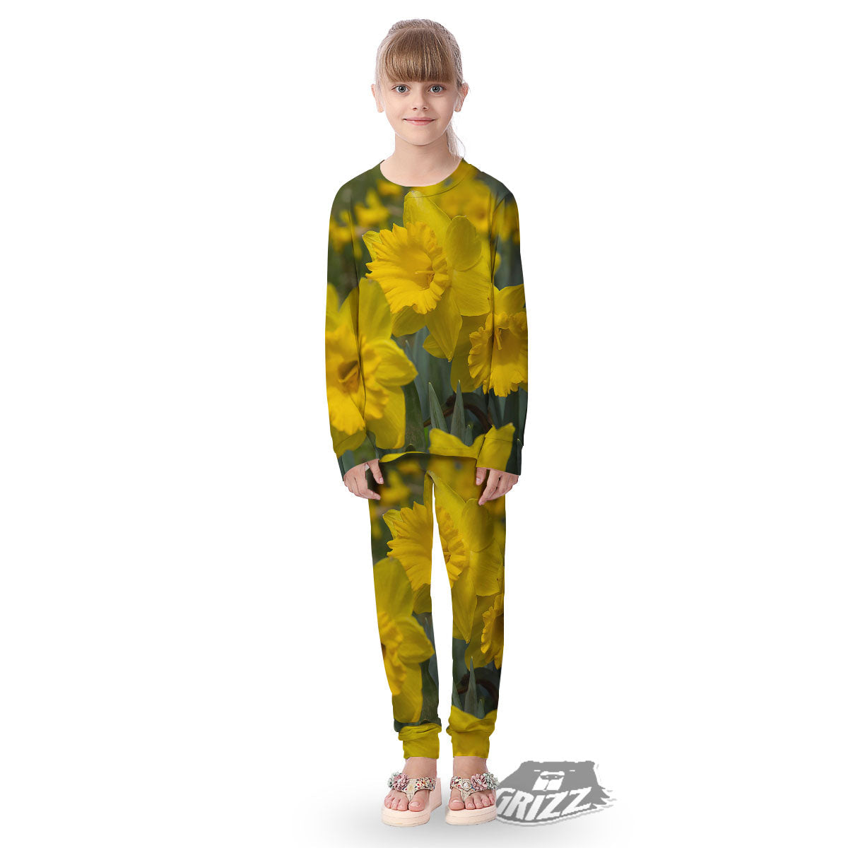 Flower Daffodil Yellow Print Kid's Pajamas-grizzshop