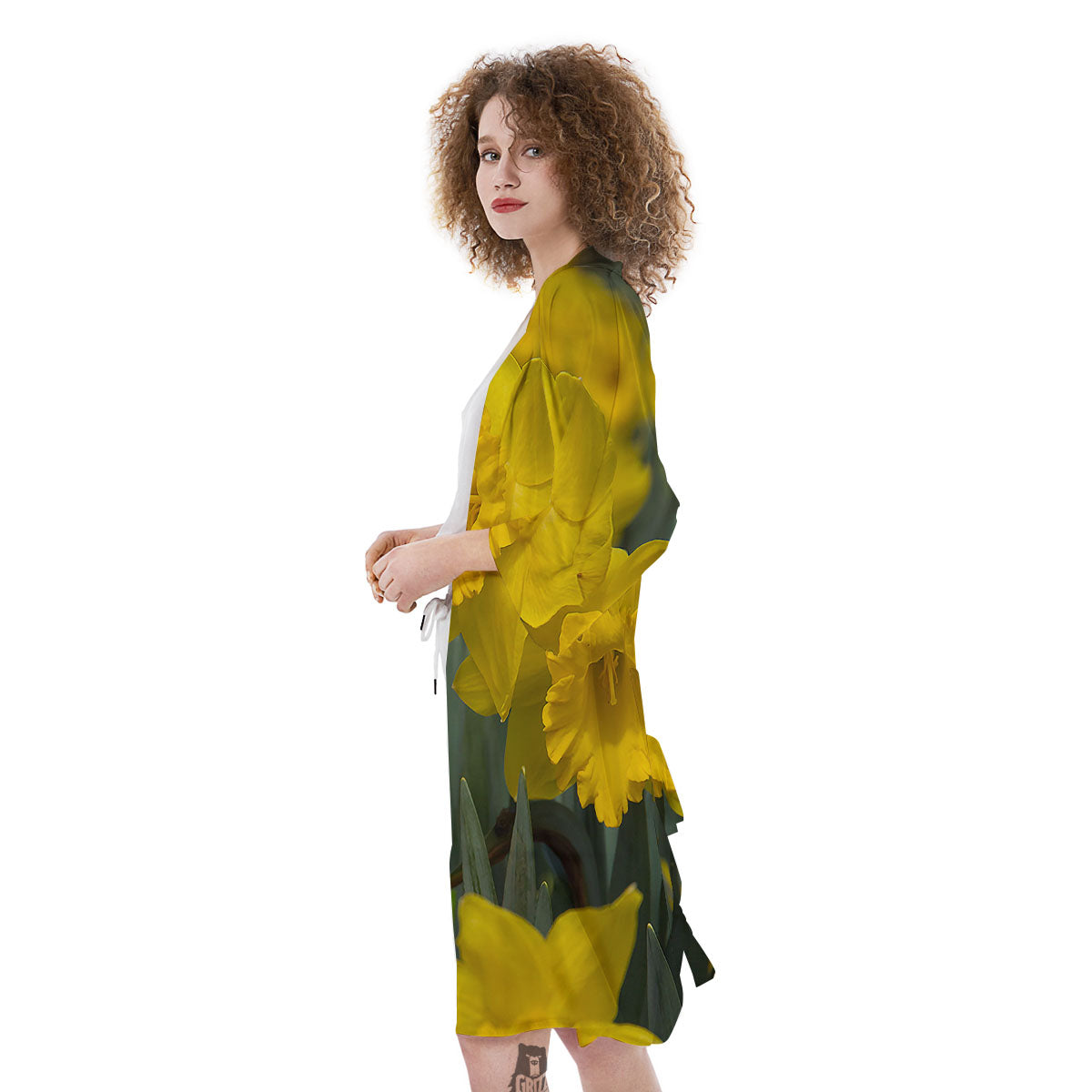Flower Daffodil Yellow Print Kimono-grizzshop