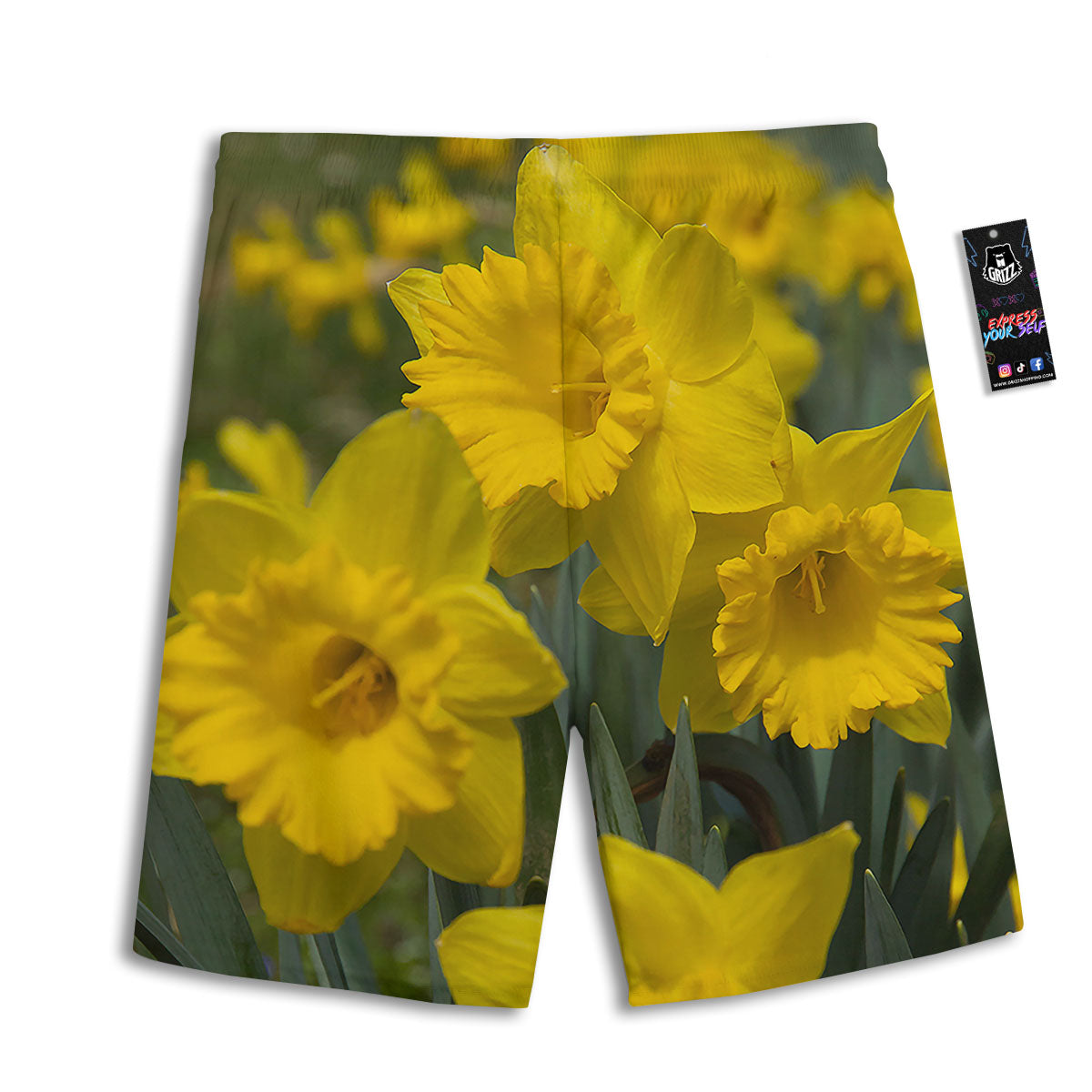 Flower Daffodil Yellow Print Men's Athletic Shorts