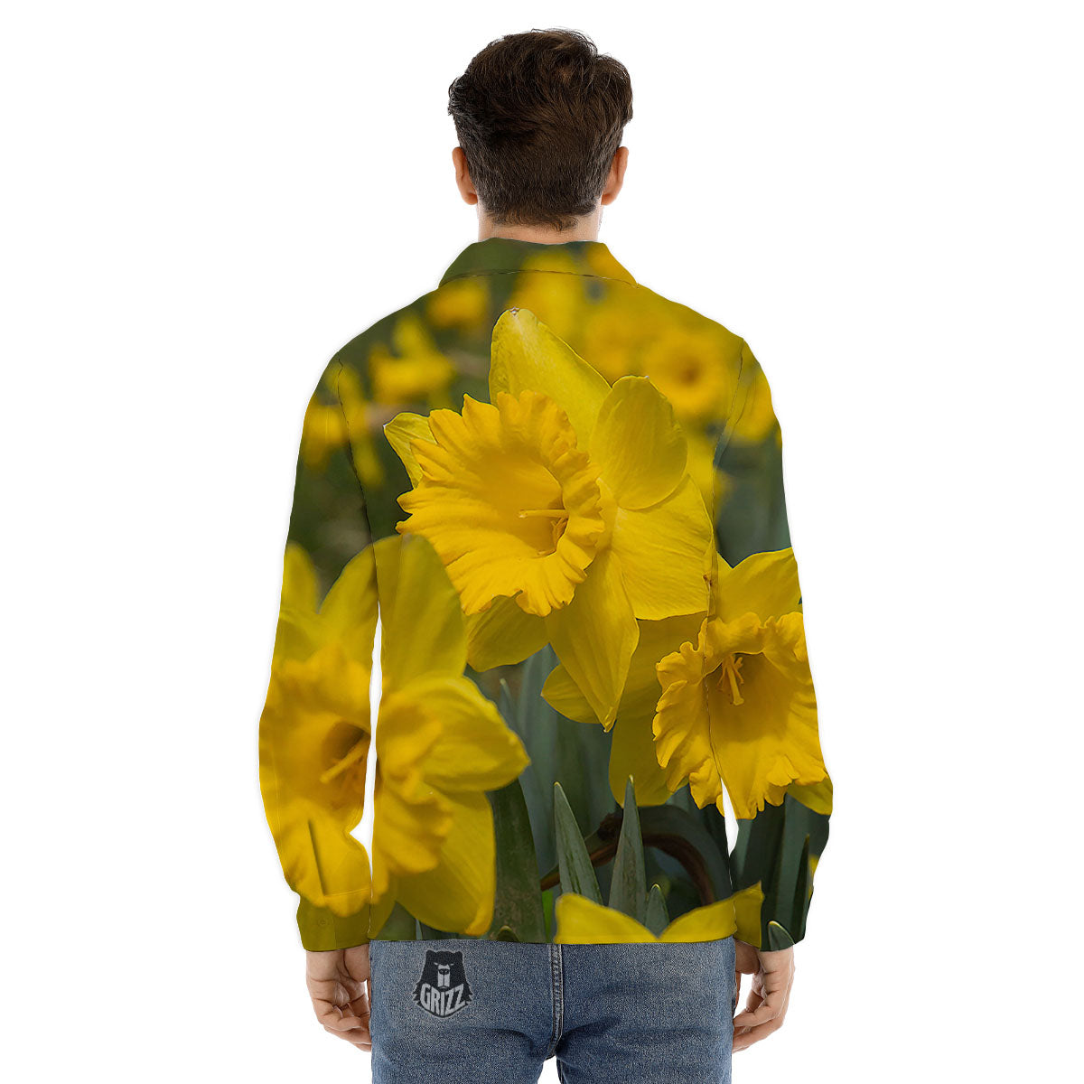 Flower Daffodil Yellow Print Men's Dress Shirts-grizzshop