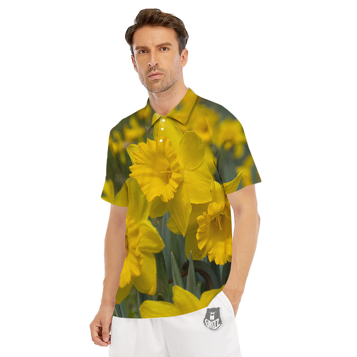 Flower Daffodil Yellow Print Men's Golf Shirts-grizzshop