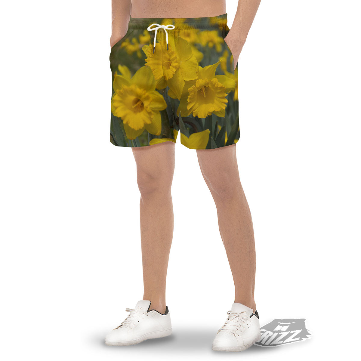 Flower Daffodil Yellow Print Men's Gym Shorts-grizzshop