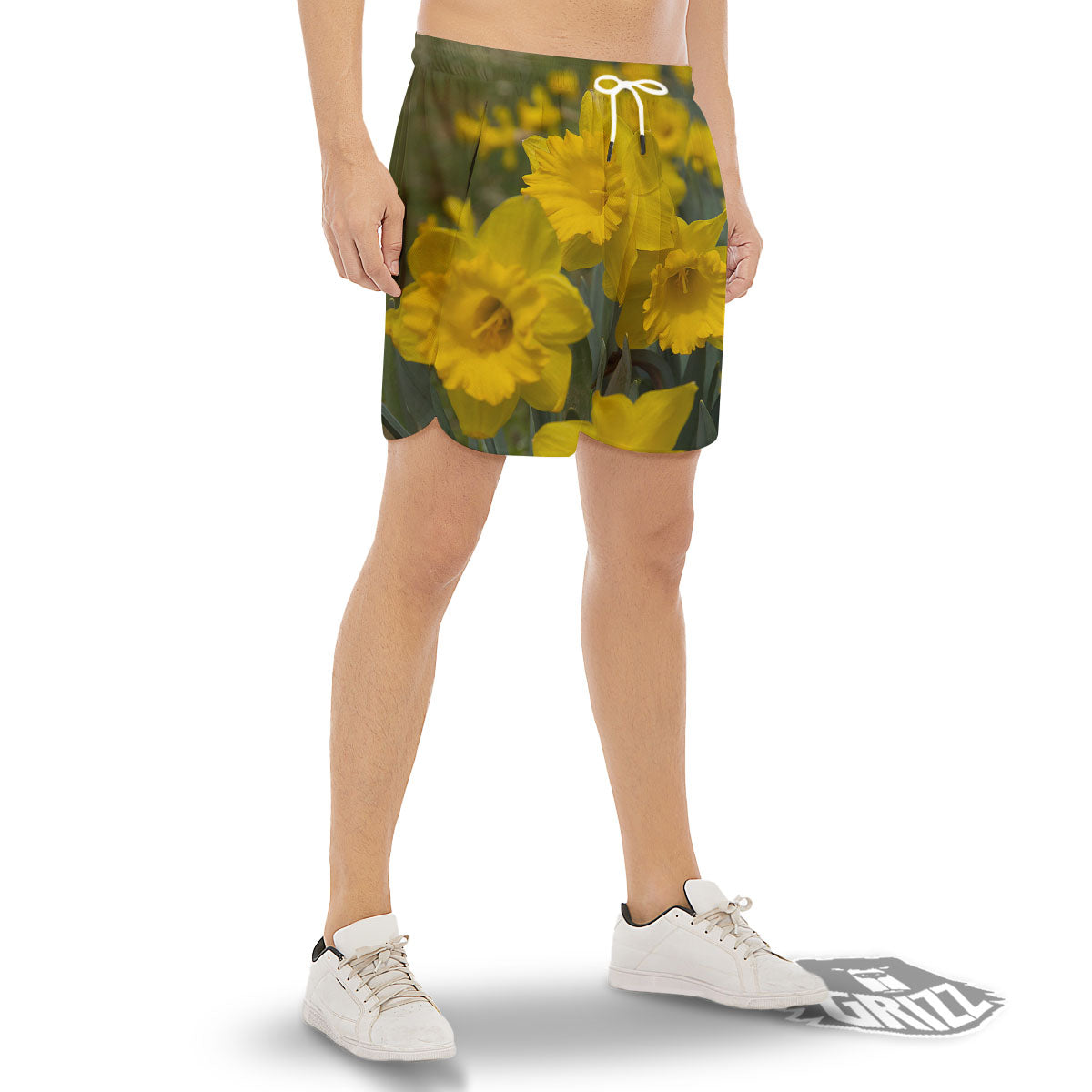 Flower Daffodil Yellow Print Men's Gym Shorts-grizzshop