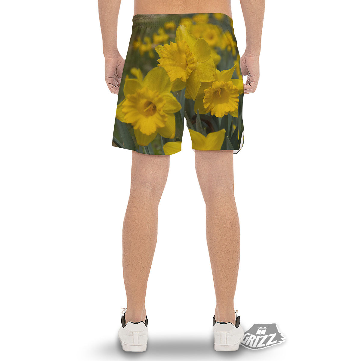 Flower Daffodil Yellow Print Men's Gym Shorts-grizzshop
