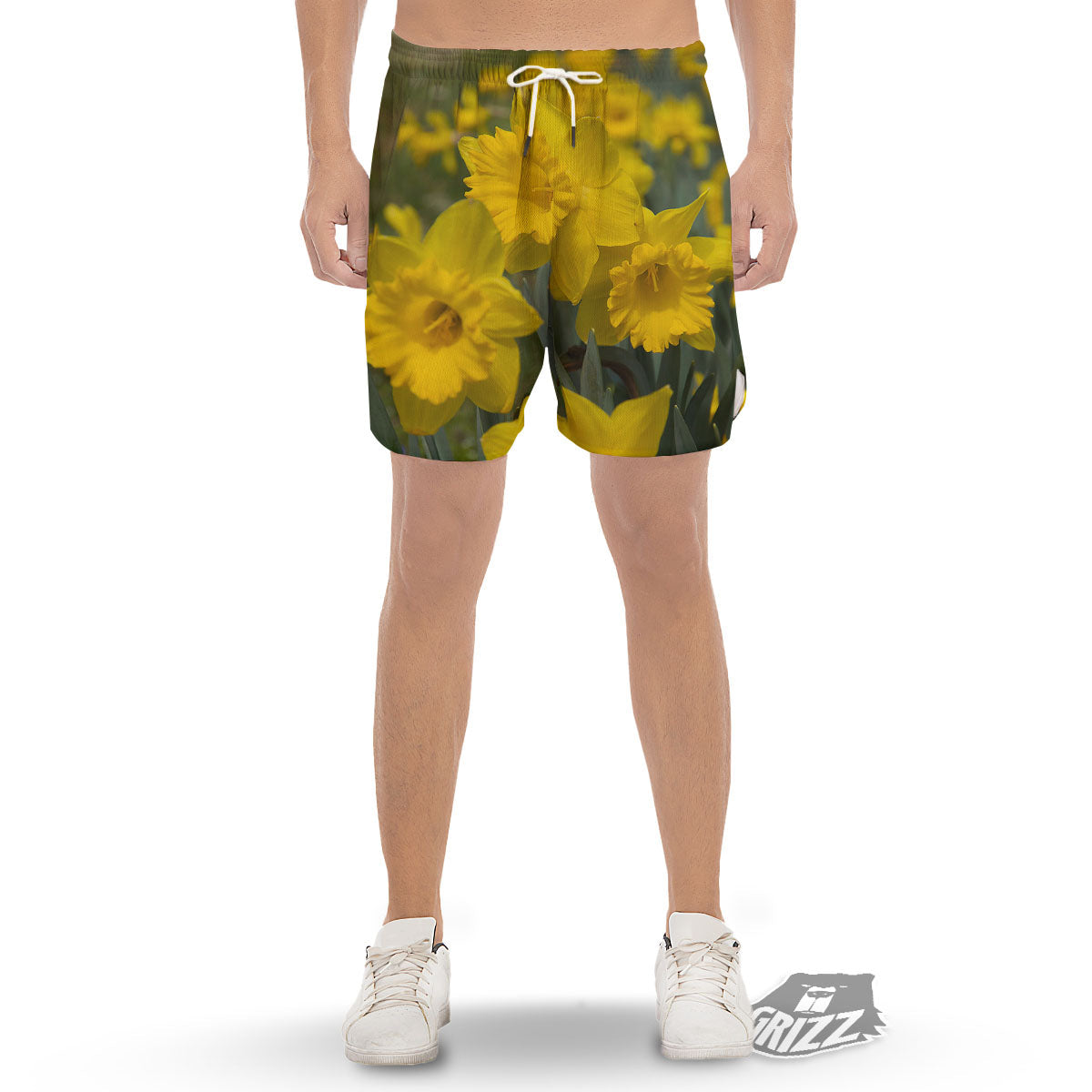Flower Daffodil Yellow Print Men's Gym Shorts-grizzshop