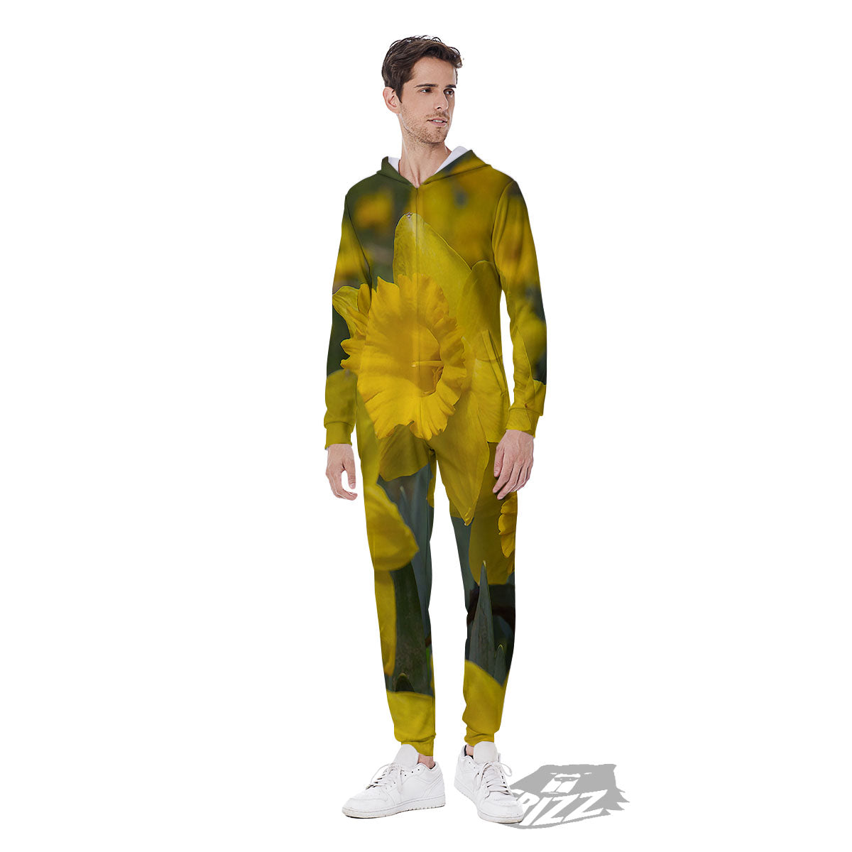 Flower Daffodil Yellow Print Men's Jumpsuit-grizzshop