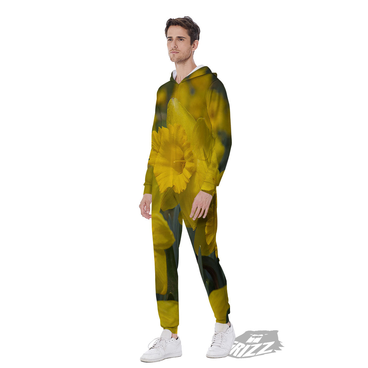 Flower Daffodil Yellow Print Men's Jumpsuit-grizzshop