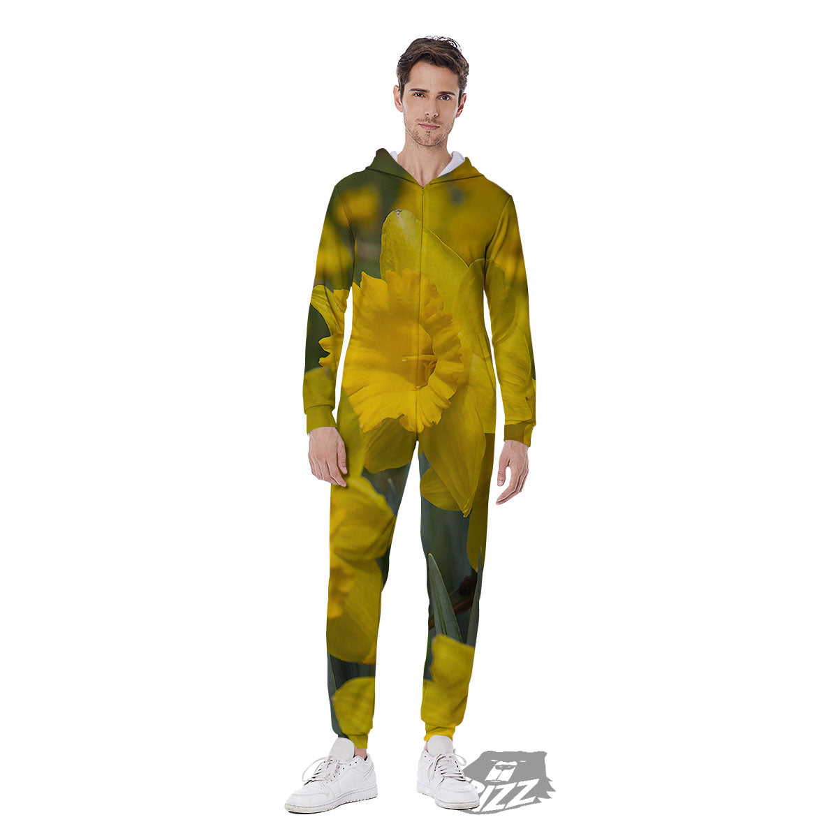 Flower Daffodil Yellow Print Men's Jumpsuit-grizzshop