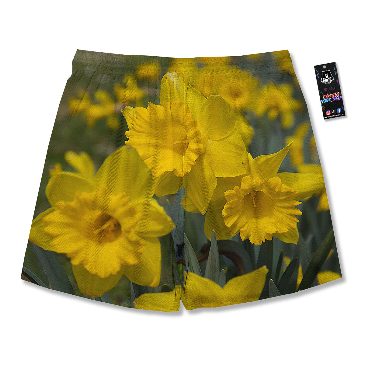 Flower Daffodil Yellow Print Men's Running Shorts-grizzshop