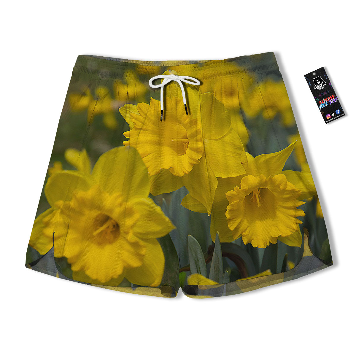 Flower Daffodil Yellow Print Men's Running Shorts-grizzshop