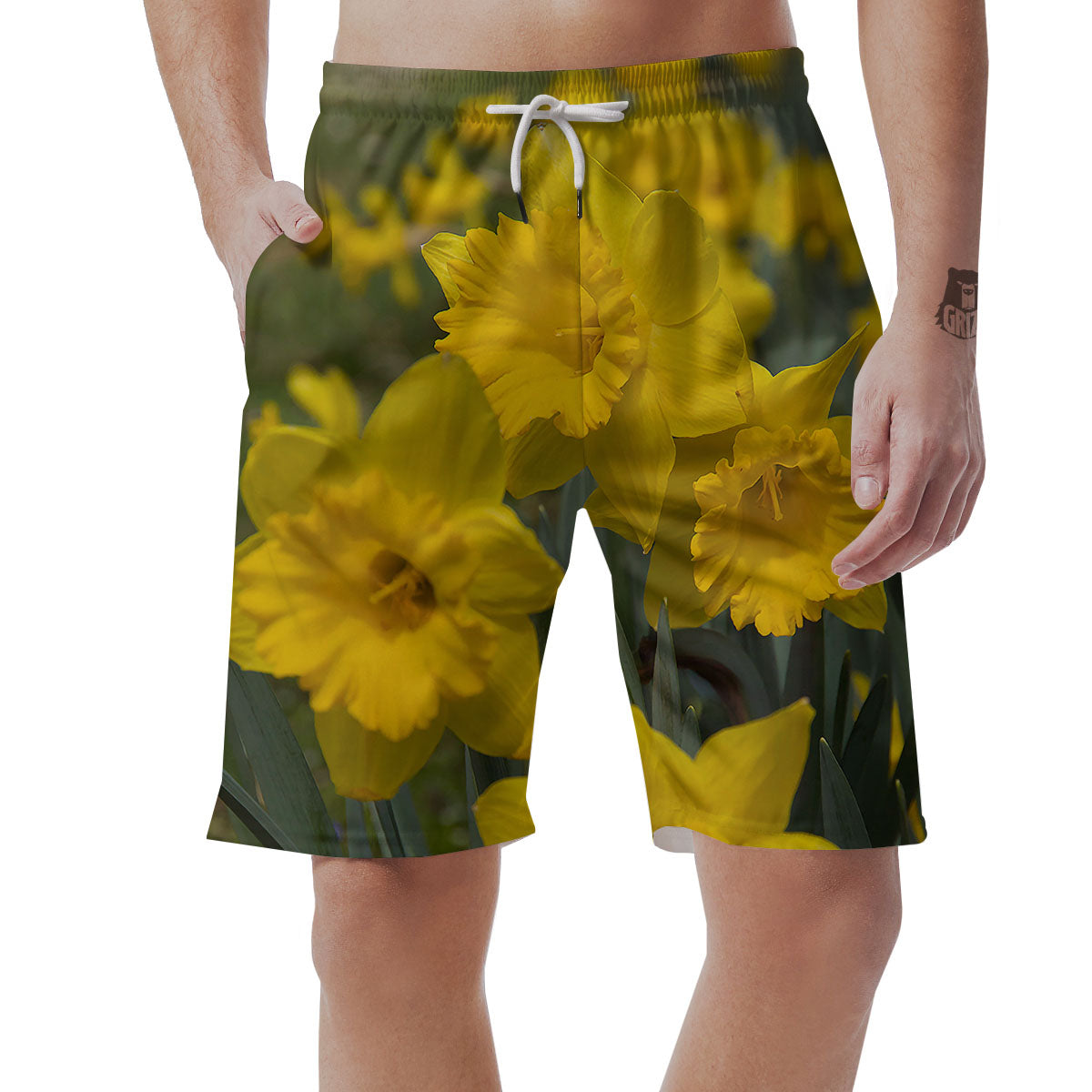 Flower Daffodil Yellow Print Men's Shorts-grizzshop