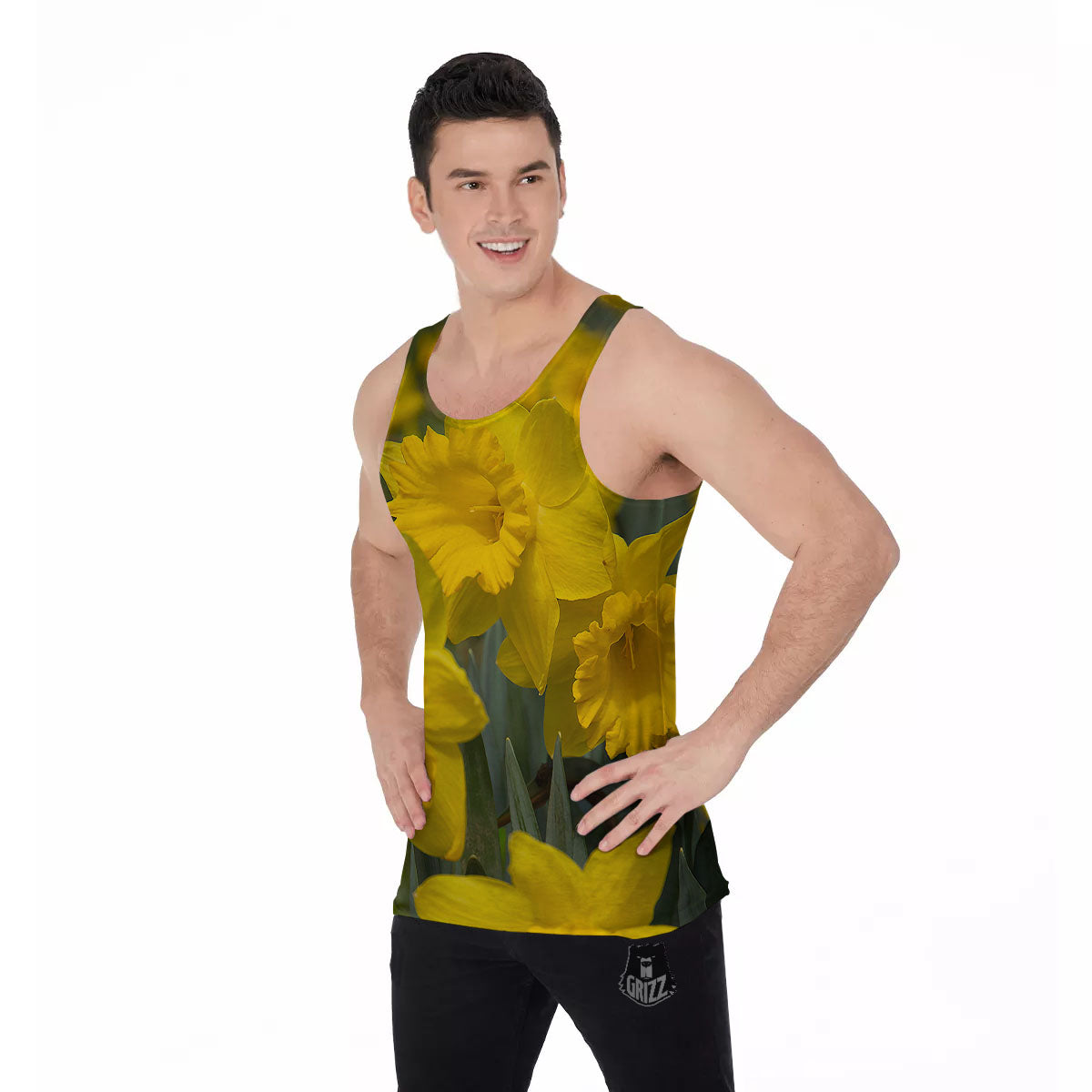 Flower Daffodil Yellow Print Men's Tank Top-grizzshop