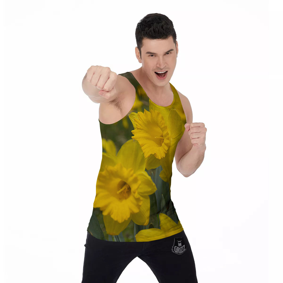 Flower Daffodil Yellow Print Men's Tank Top-grizzshop