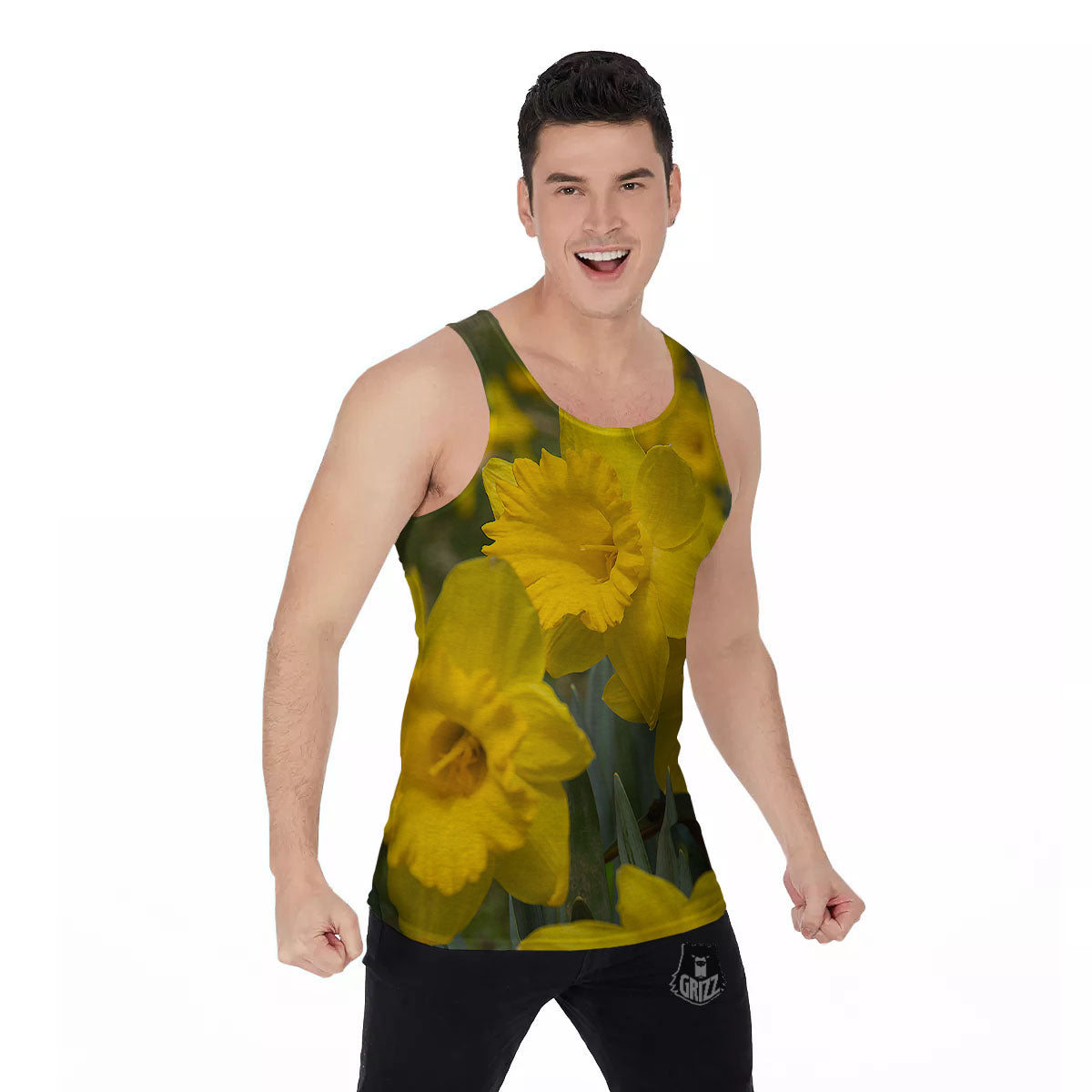 Flower Daffodil Yellow Print Men's Tank Top-grizzshop