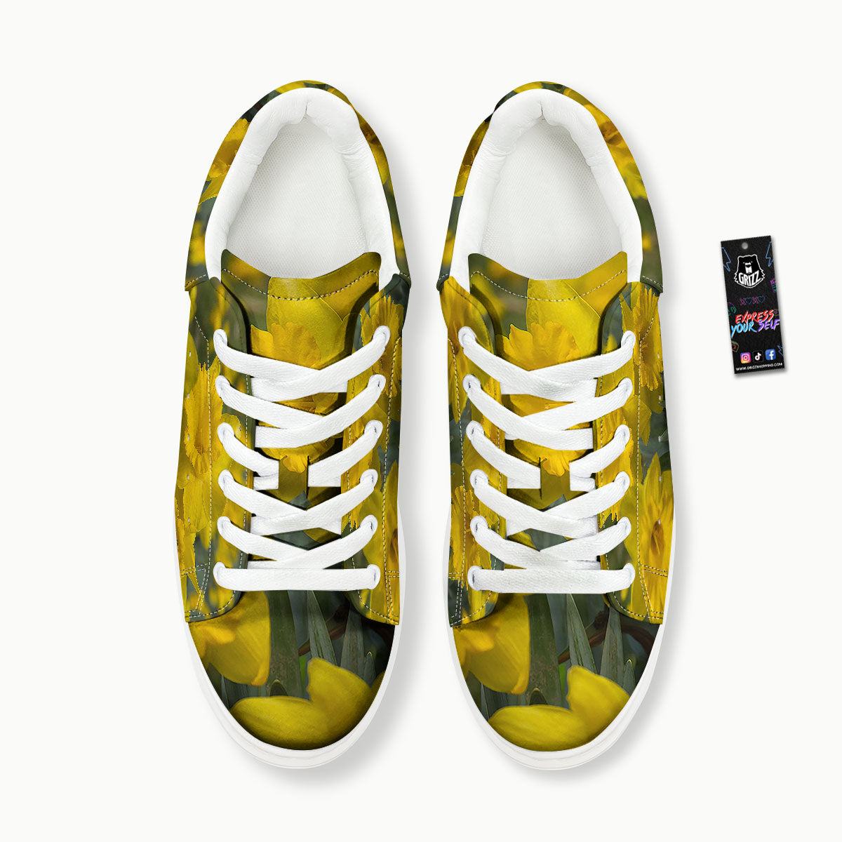 Flower Daffodil Yellow Print Platform Shoes-grizzshop