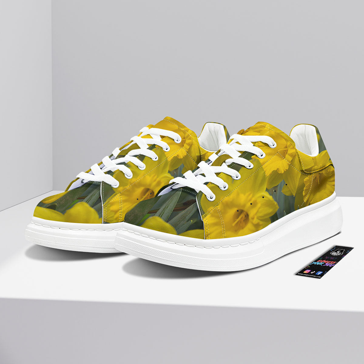 Flower Daffodil Yellow Print Platform Shoes-grizzshop