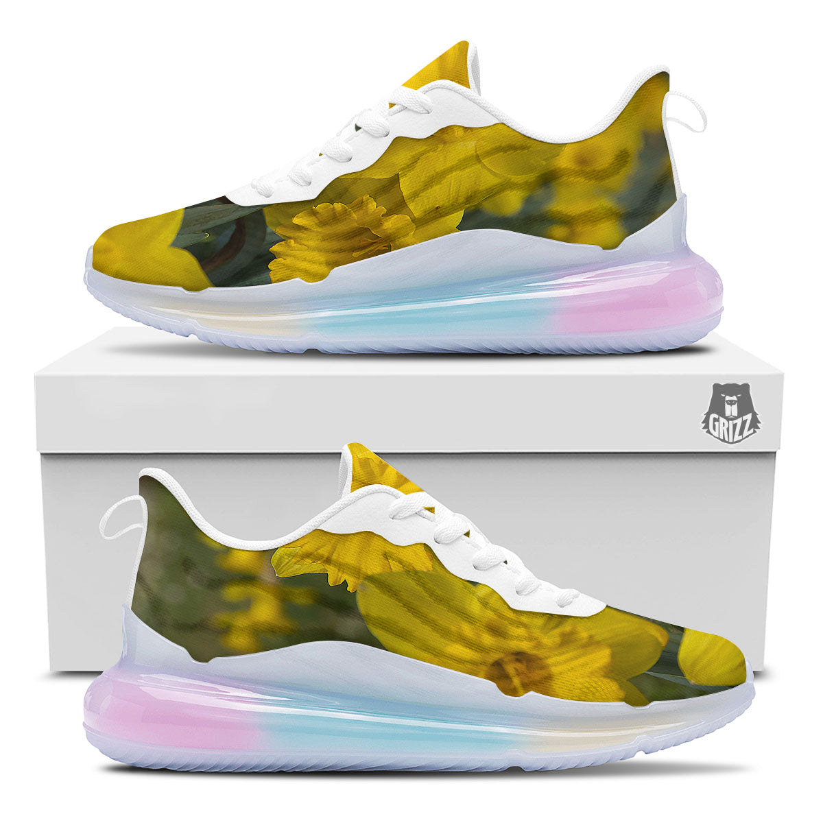 Flower Daffodil Yellow Print Running Sneakers-grizzshop