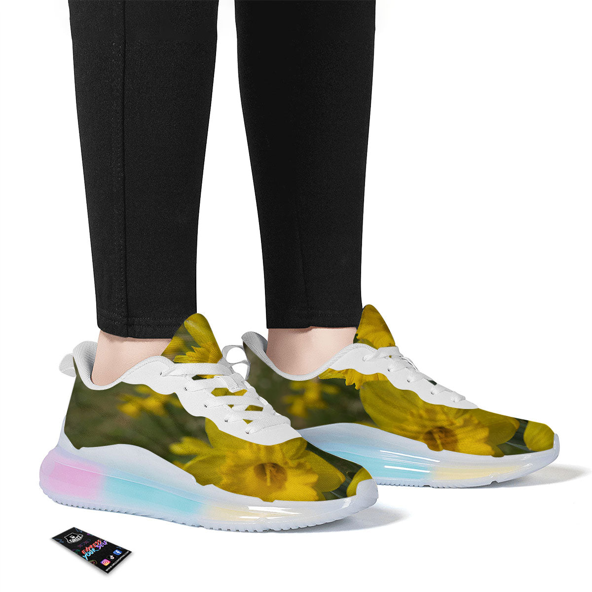 Flower Daffodil Yellow Print Running Sneakers-grizzshop