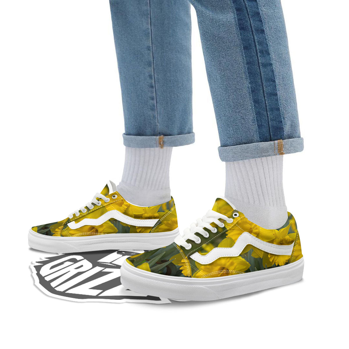 Flower Daffodil Yellow Print Skate Shoes-grizzshop