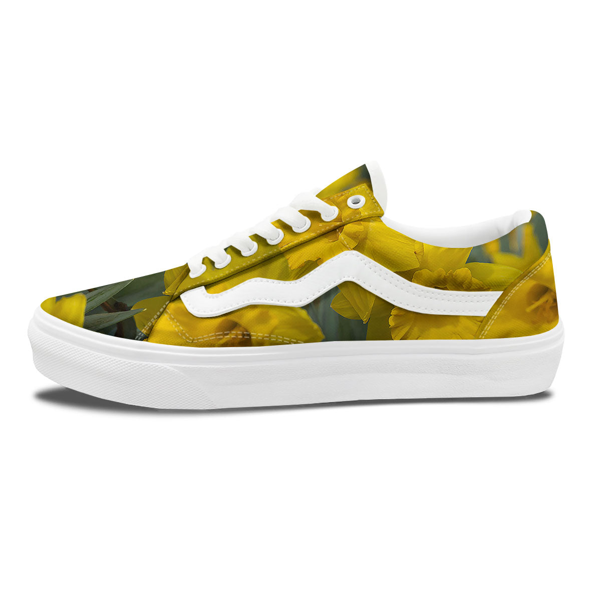 Flower Daffodil Yellow Print Skate Shoes-grizzshop