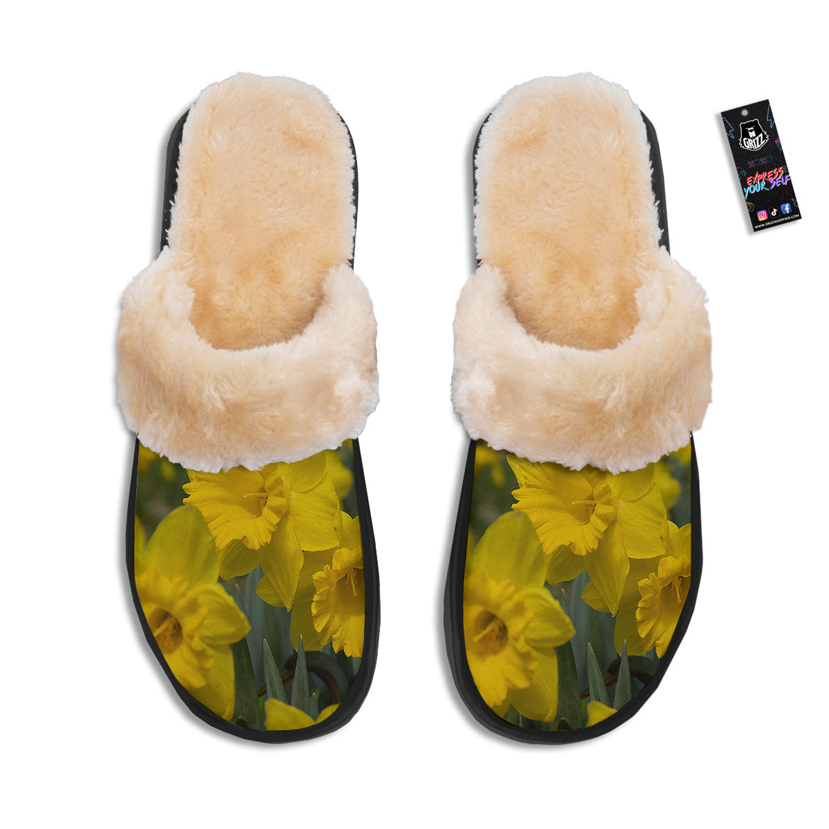 Flower Daffodil Yellow Print Slippers-grizzshop