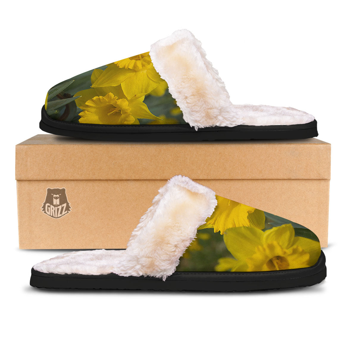 Flower Daffodil Yellow Print Slippers-grizzshop
