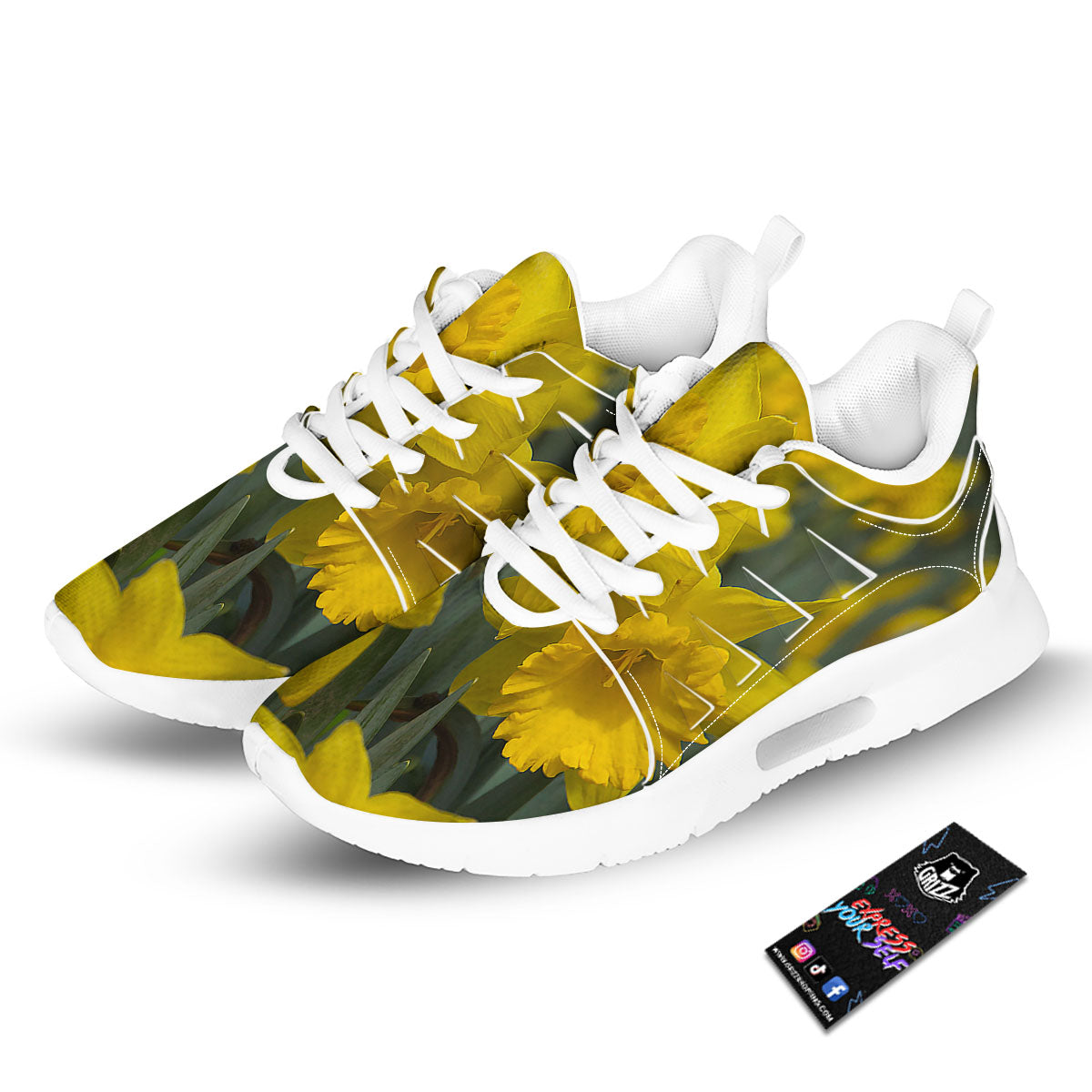 Flower Daffodil Yellow Print Tennis Shoes-grizzshop
