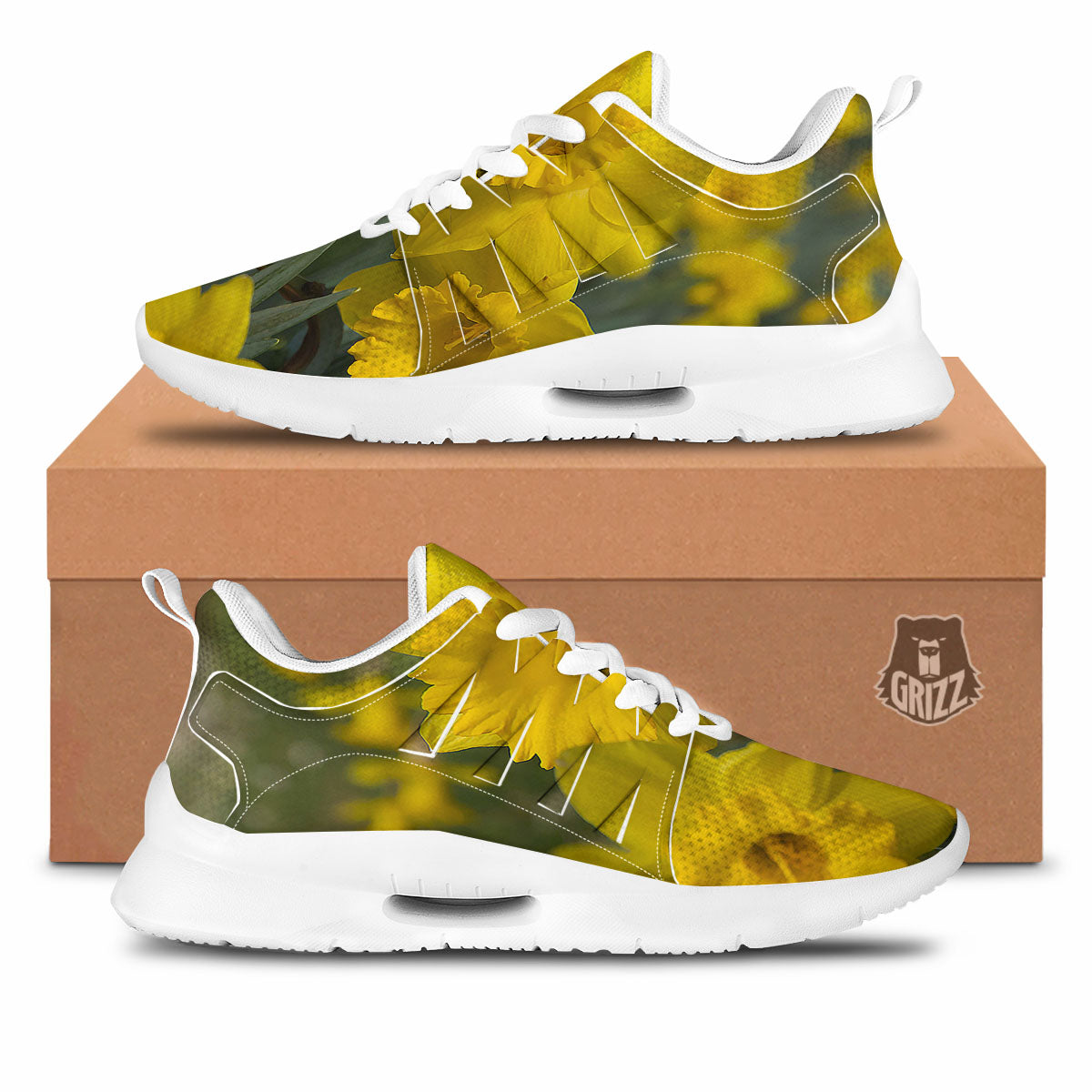 Flower Daffodil Yellow Print Tennis Shoes-grizzshop