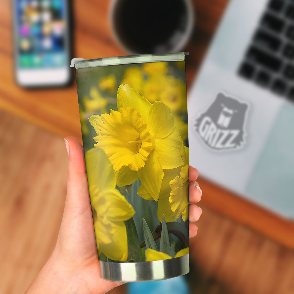 Flower Daffodil Yellow Print Tumbler-grizzshop