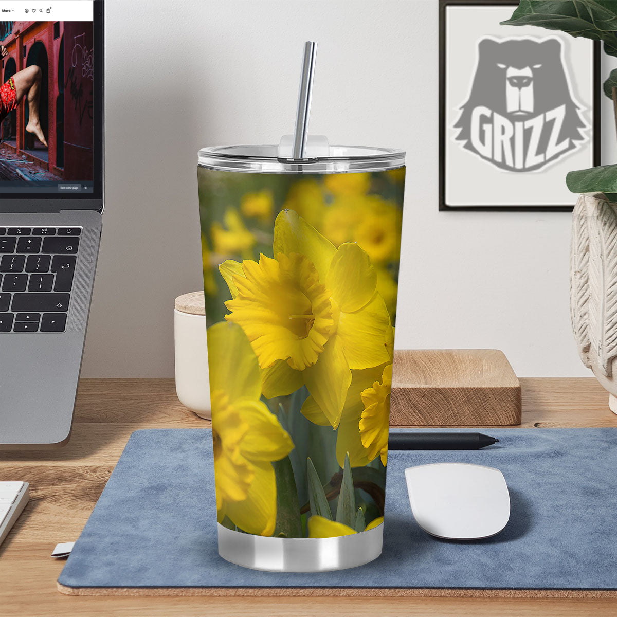 Flower Daffodil Yellow Print Tumbler-grizzshop