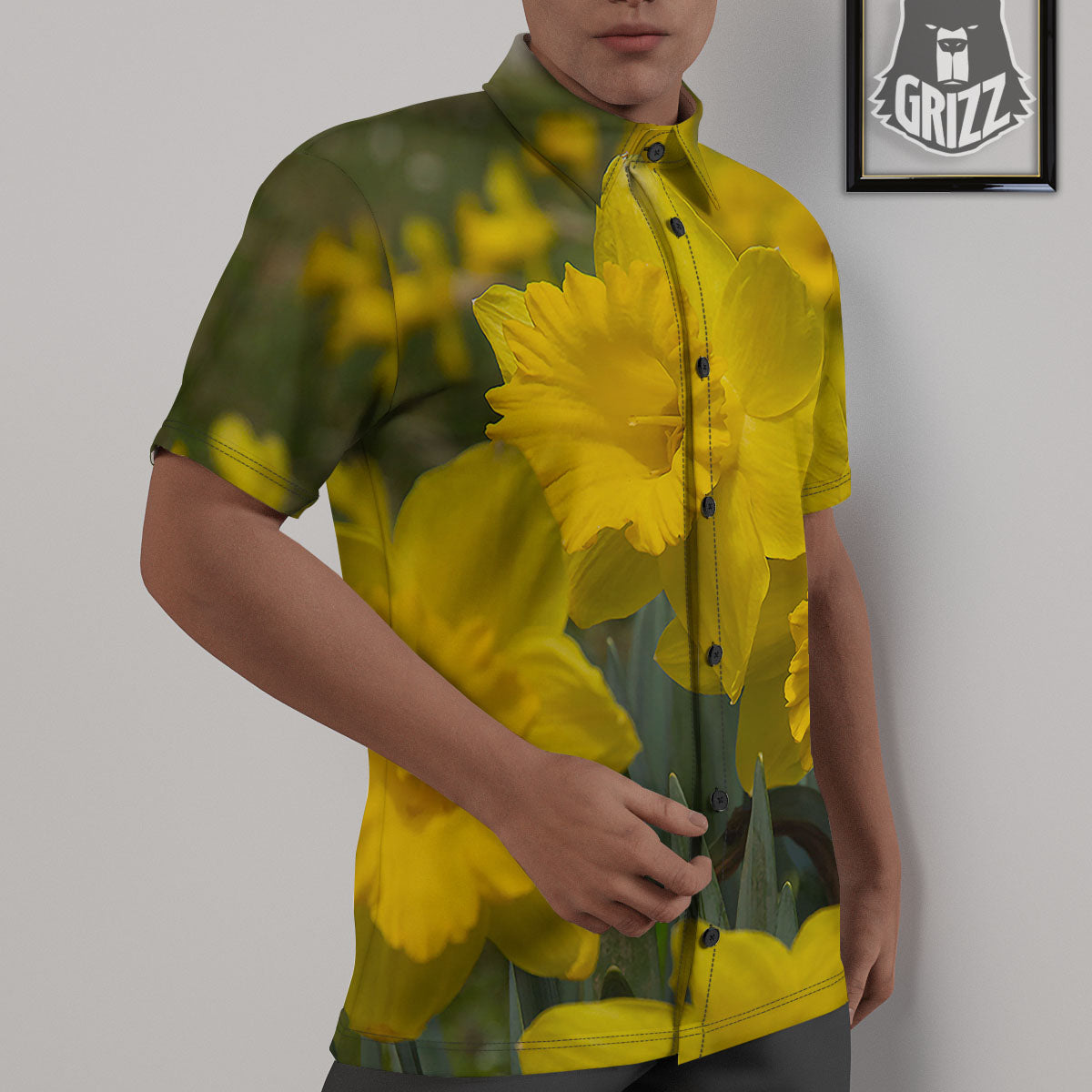Flower Daffodil Yellow Print Untucked Shirts-grizzshop