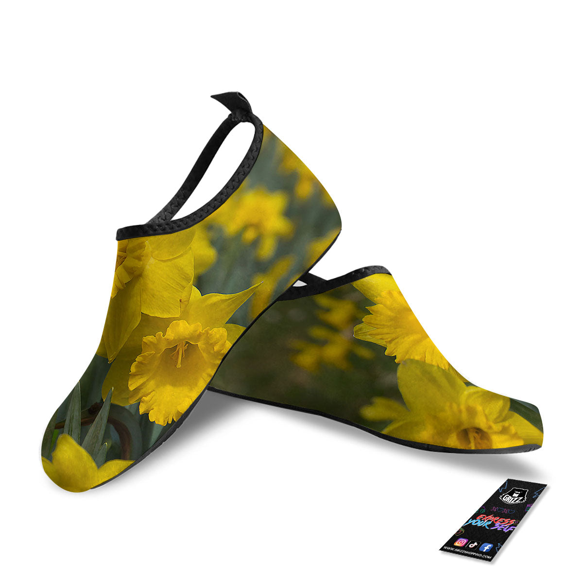 Flower Daffodil Yellow Print Water Shoes-grizzshop