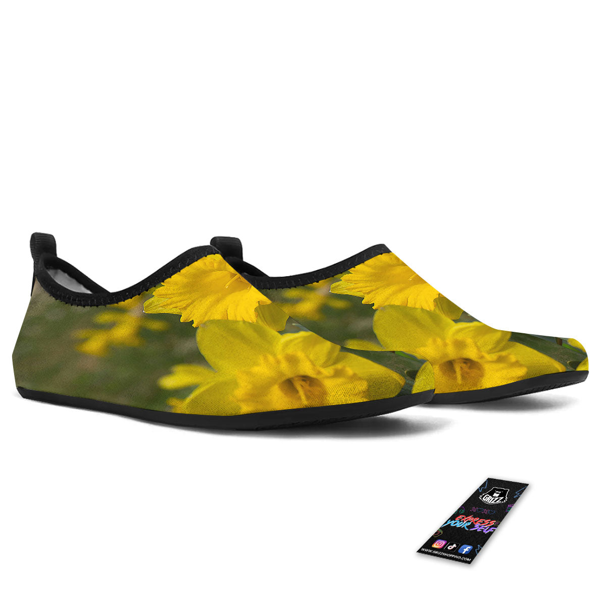 Flower Daffodil Yellow Print Water Shoes-grizzshop
