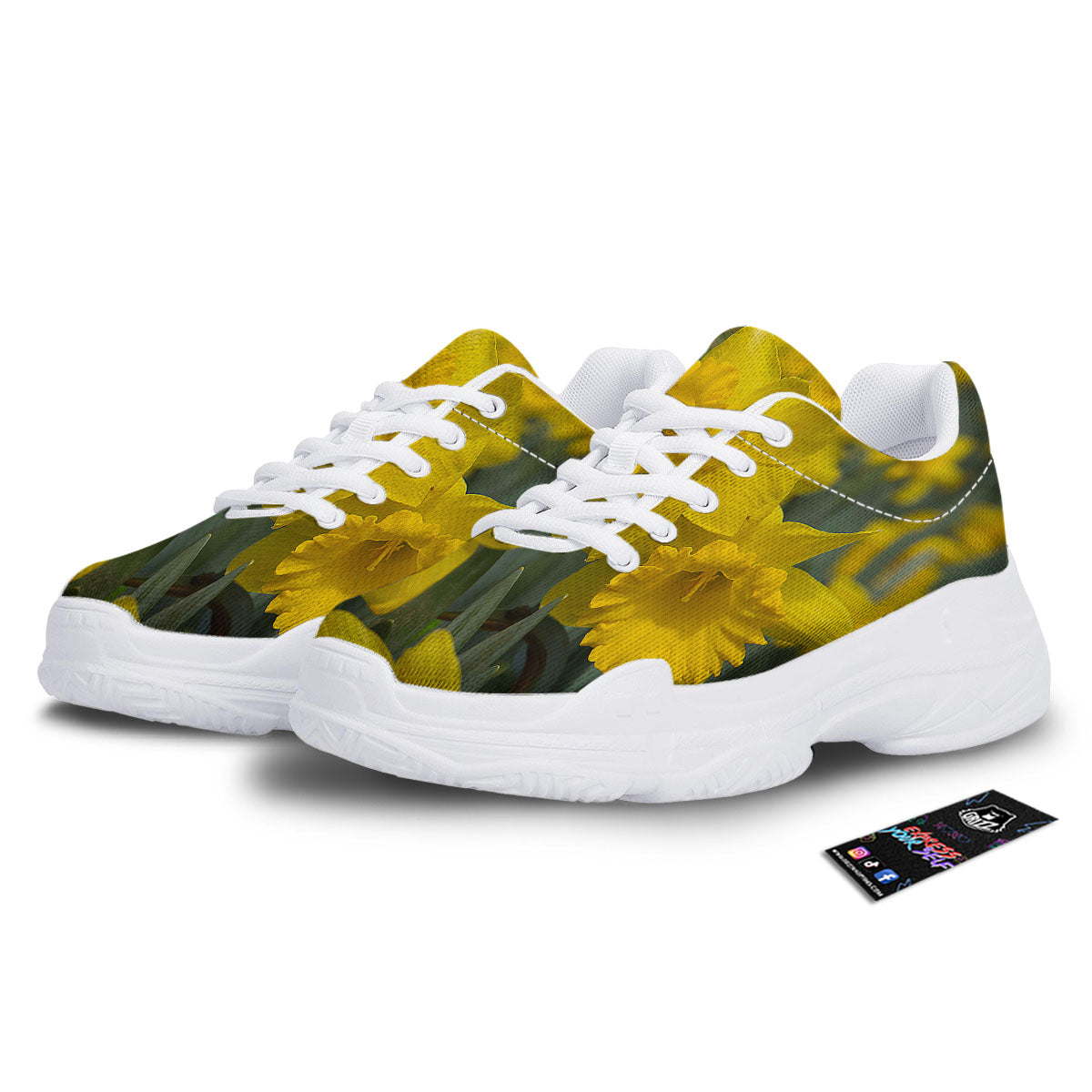 Flower Daffodil Yellow Print White Chunky Shoes-grizzshop