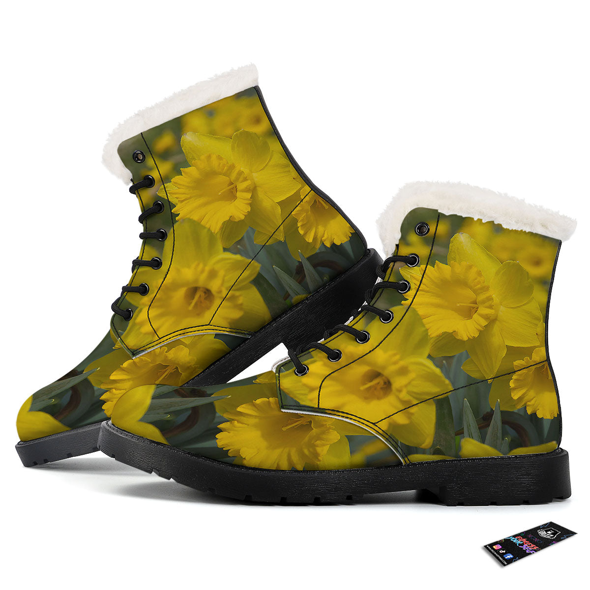 Flower Daffodil Yellow Print Winter Boots-grizzshop