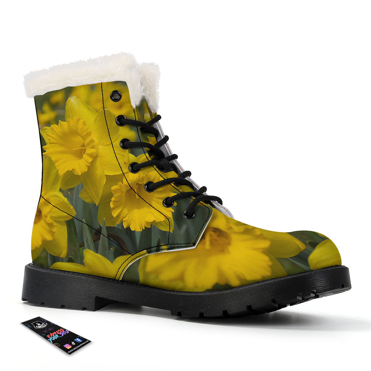 Flower Daffodil Yellow Print Winter Boots-grizzshop