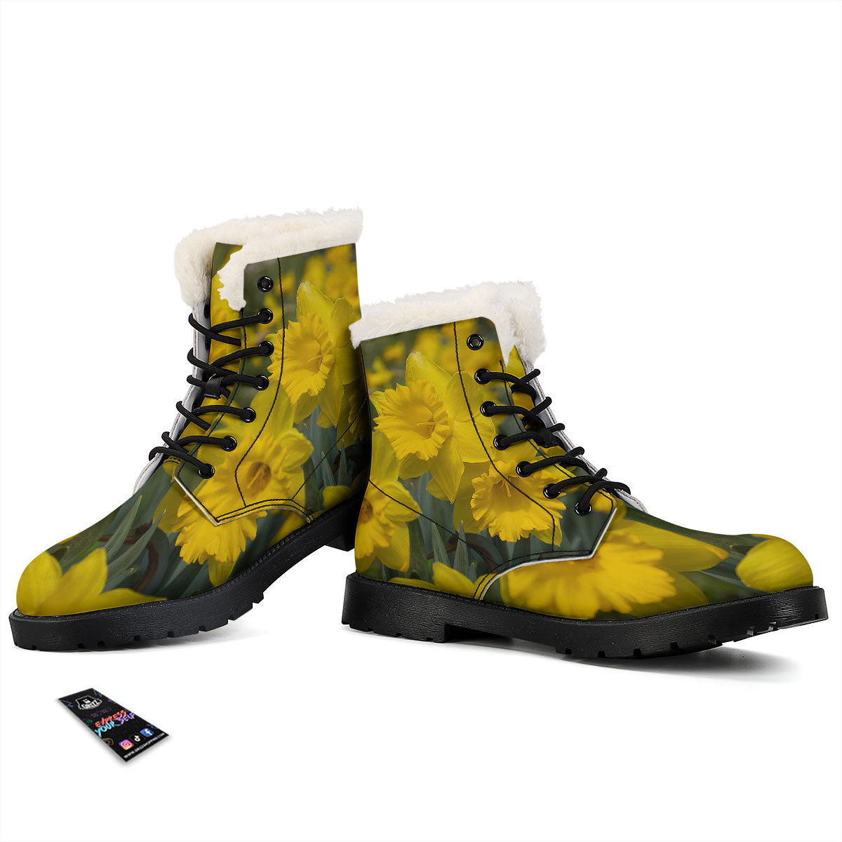 Flower Daffodil Yellow Print Winter Boots-grizzshop