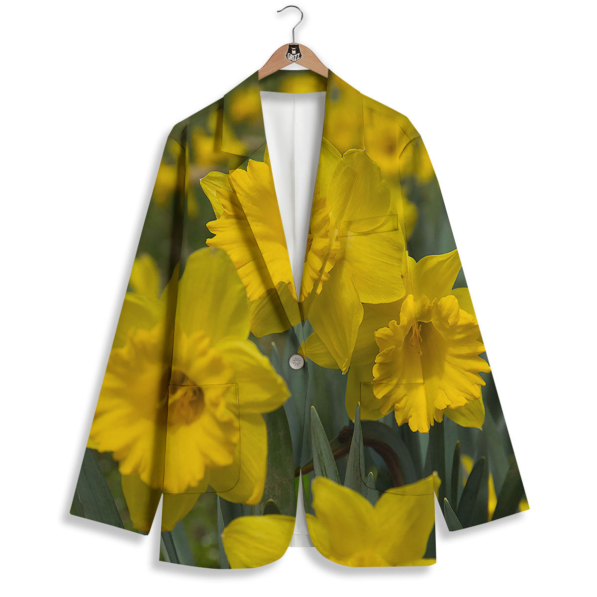 Flower Daffodil Yellow Print Women's Blazer-grizzshop