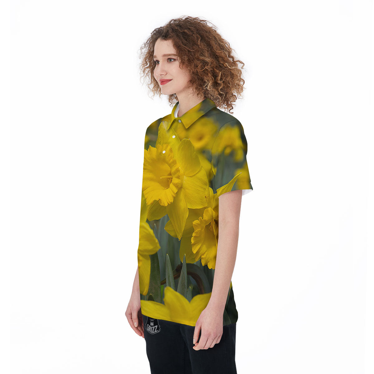 Flower Daffodil Yellow Print Women's Golf Shirts-grizzshop